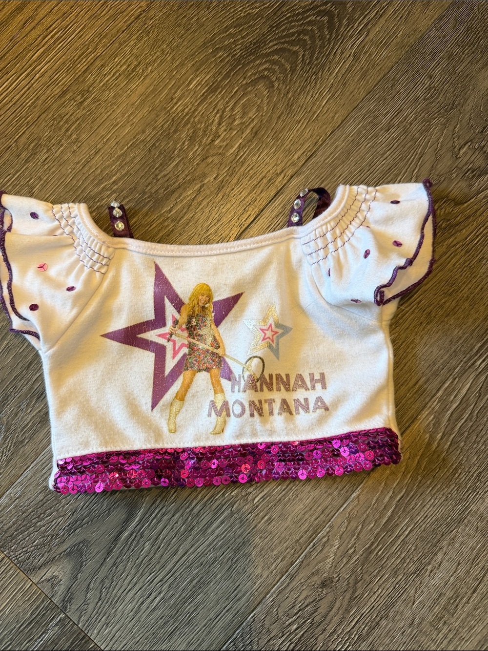 Build-A-Bear Workshop Hannah Montana White & Pink Sequin Teddy Bear Crop Top